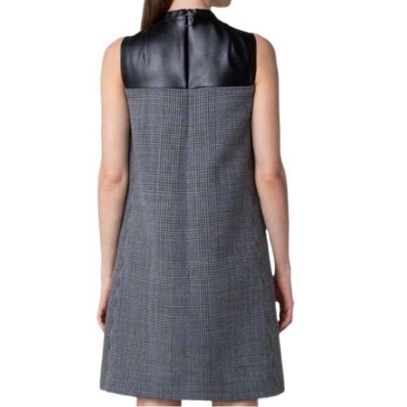 NWT Akris Punto Mixed Media Vegan Leather Panel Plaid Wool Dress - Sz 12 - Picture 2 of 9